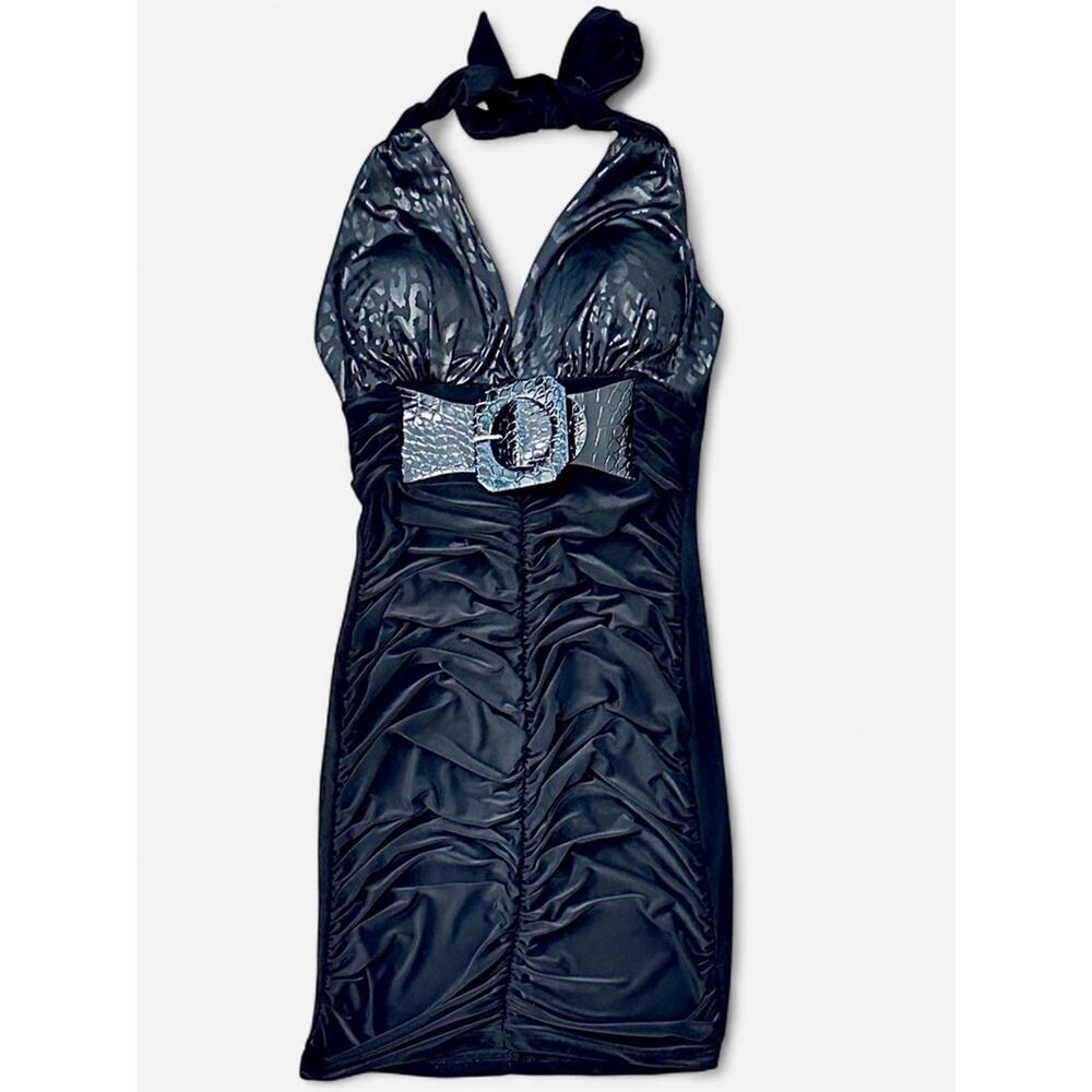 90s Vintage Joyce Leslie halter mini dress women xxsmall fitted biker goth moto